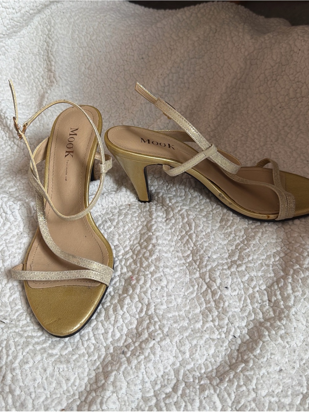 Gold Strappy Mid-Heel Sandals